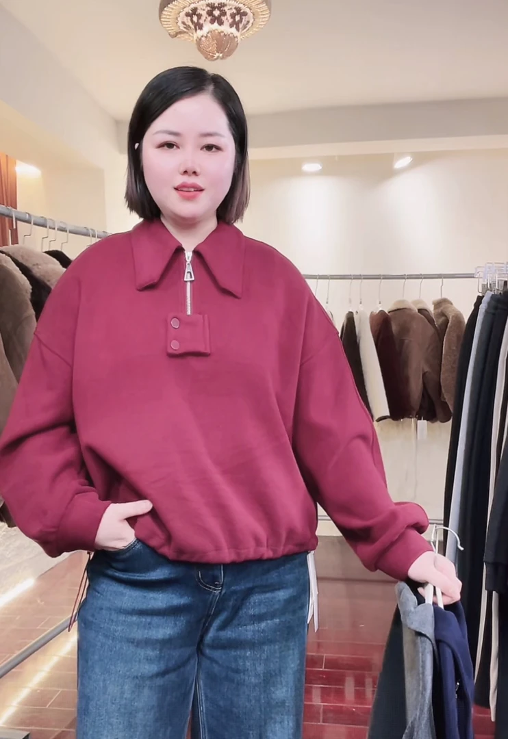 JX686 (聚水潭）（卫衣）翻领宽松型长袖休闲上衣女士长袖卫衣