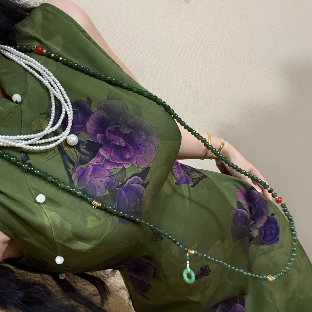 自制新中式港工提花缎面旗袍定位花 紫青花