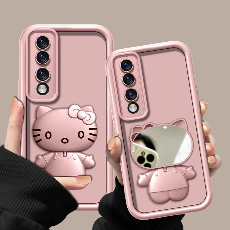 适用于【荣耀70】金属漆香槟粉高级感猫咪支架手机壳防摔创意网红女
