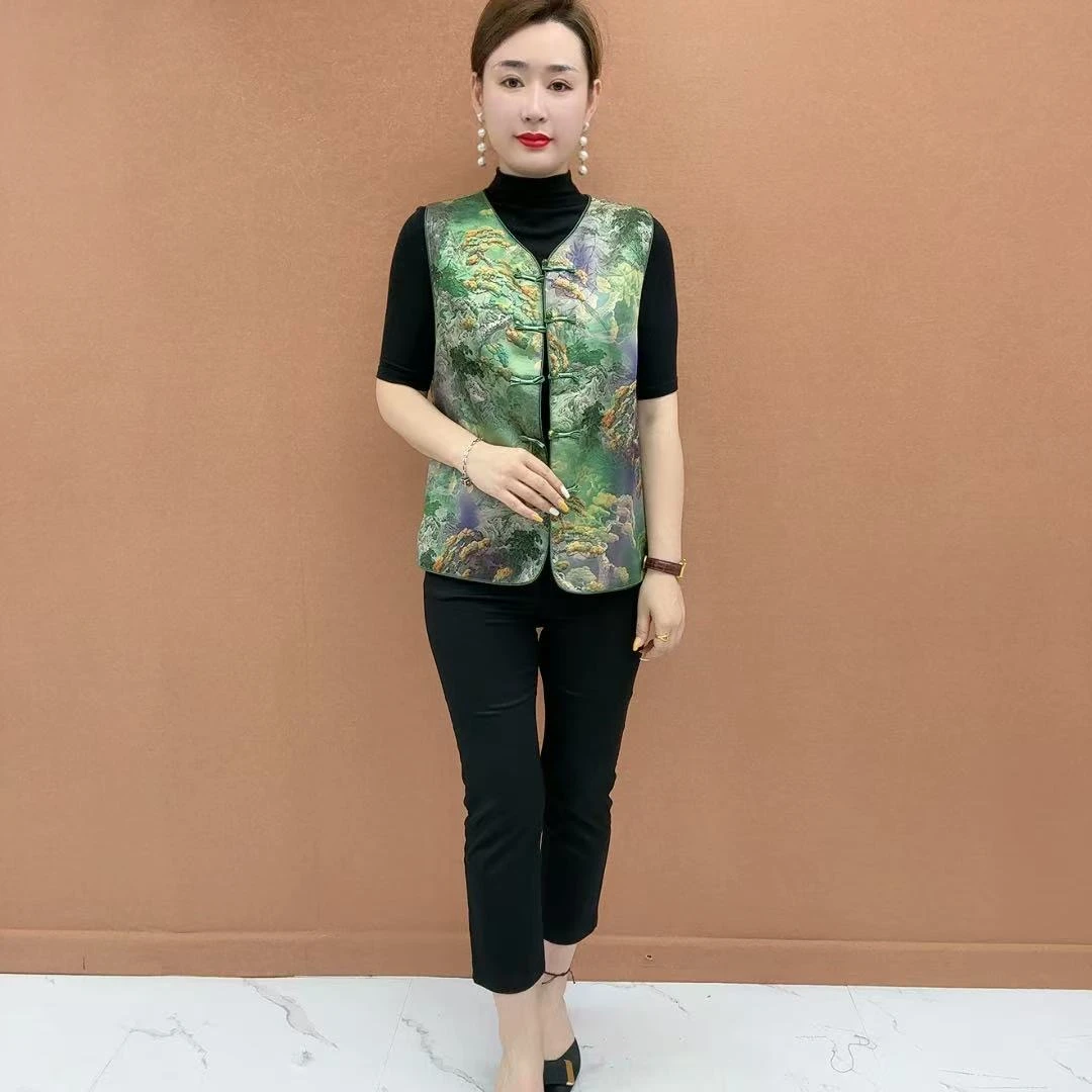 中国风马夹单排扣薄款唐装夏季复古法式水墨民族风0010