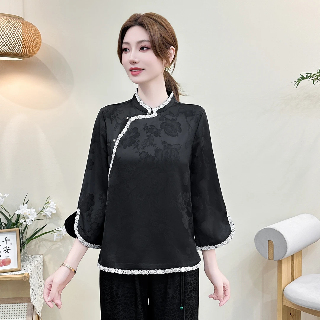 【霜降】国风新中式斜襟款时尚夏季气质小衫LF1801