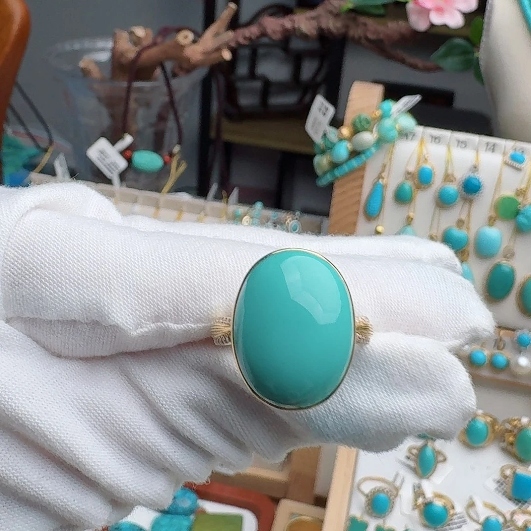 缘***梦18K金镶嵌绿松石珠宝奇石