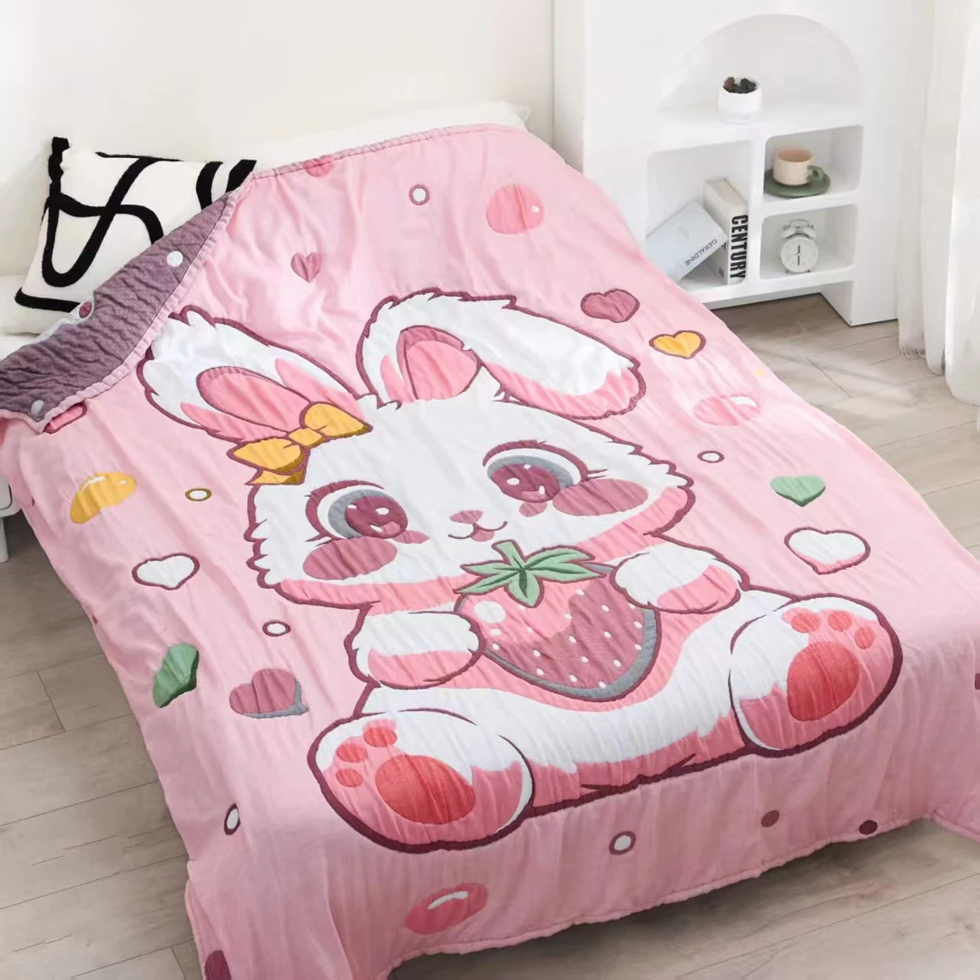 【粉色小兔】卡通全棉150*200亲肤柔软泡芙被