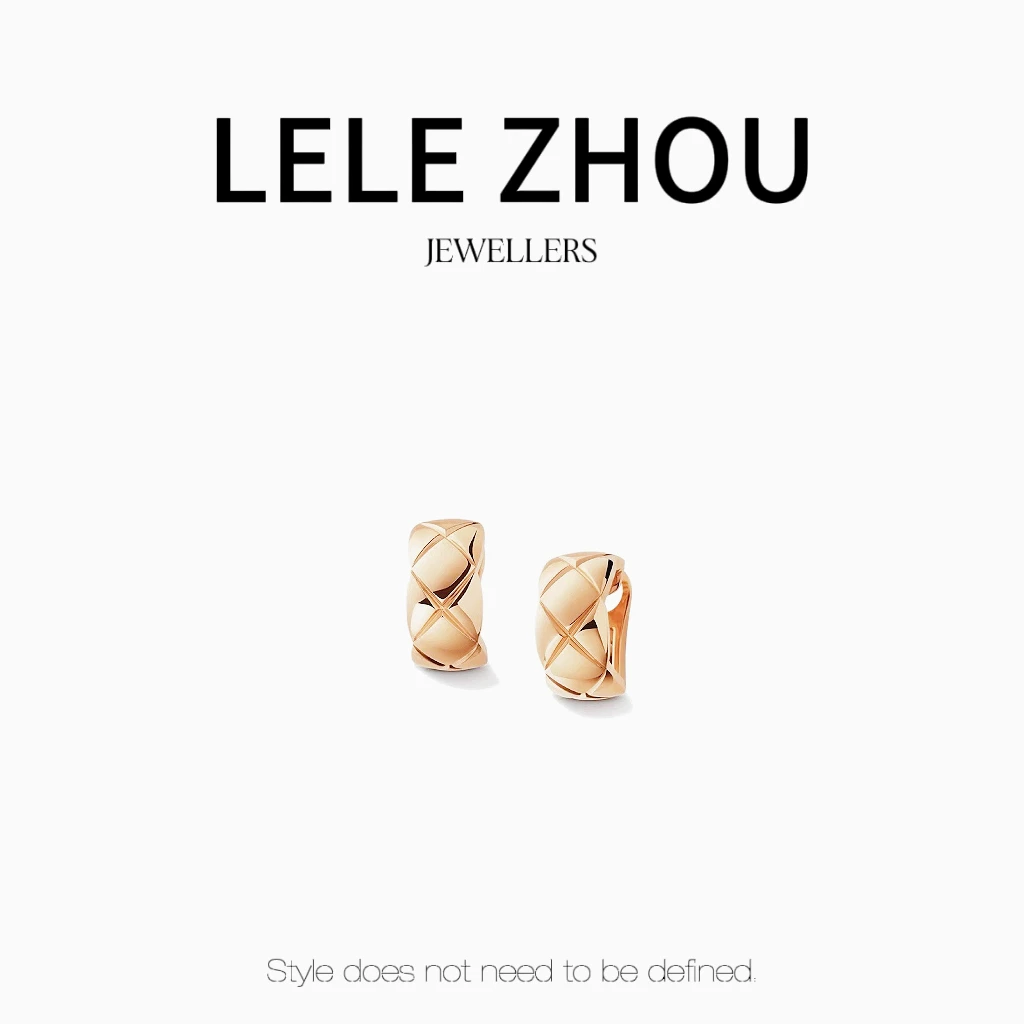 铜合金耳饰 香风菱格纹经典coco耳钉通勤百搭LEED231109