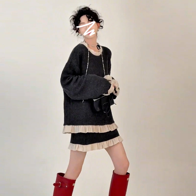 7465学院风套装针织连衣裙子女早春新款深秋初冬穿搭配一整套短裙