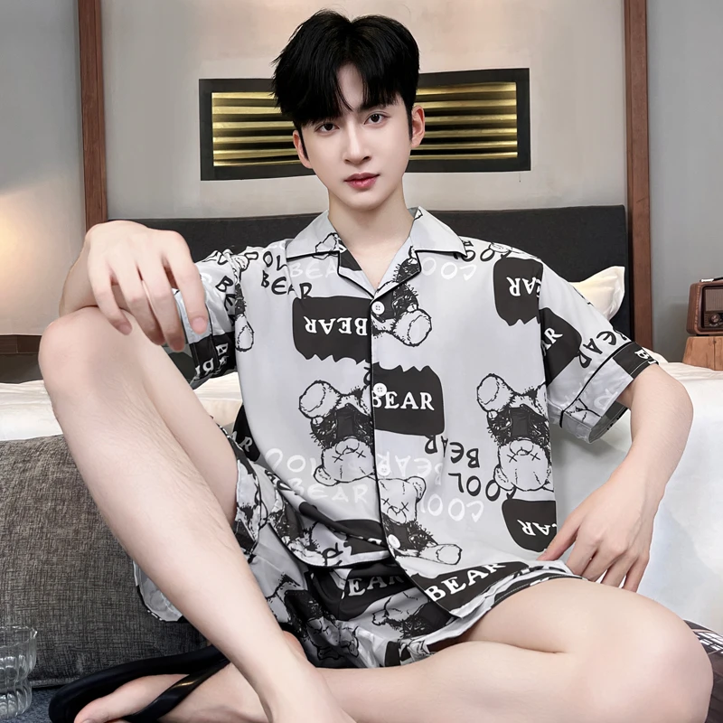 夏季新款冰丝睡衣男士短袖短裤薄款夏天学生青少年家居服两件套装