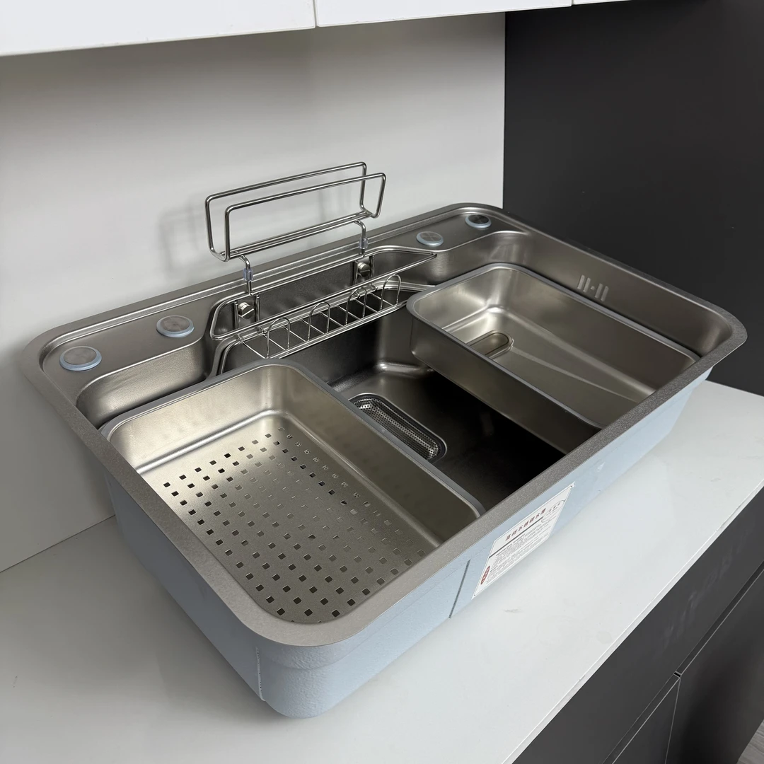 东格304不锈钢厨房水槽日式锤纹大单槽水池洗菜盆台下盆