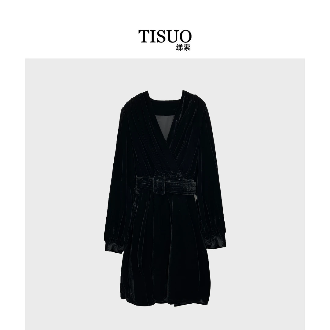 TISUO/绨索气质金丝绒连衣裙  TS106608