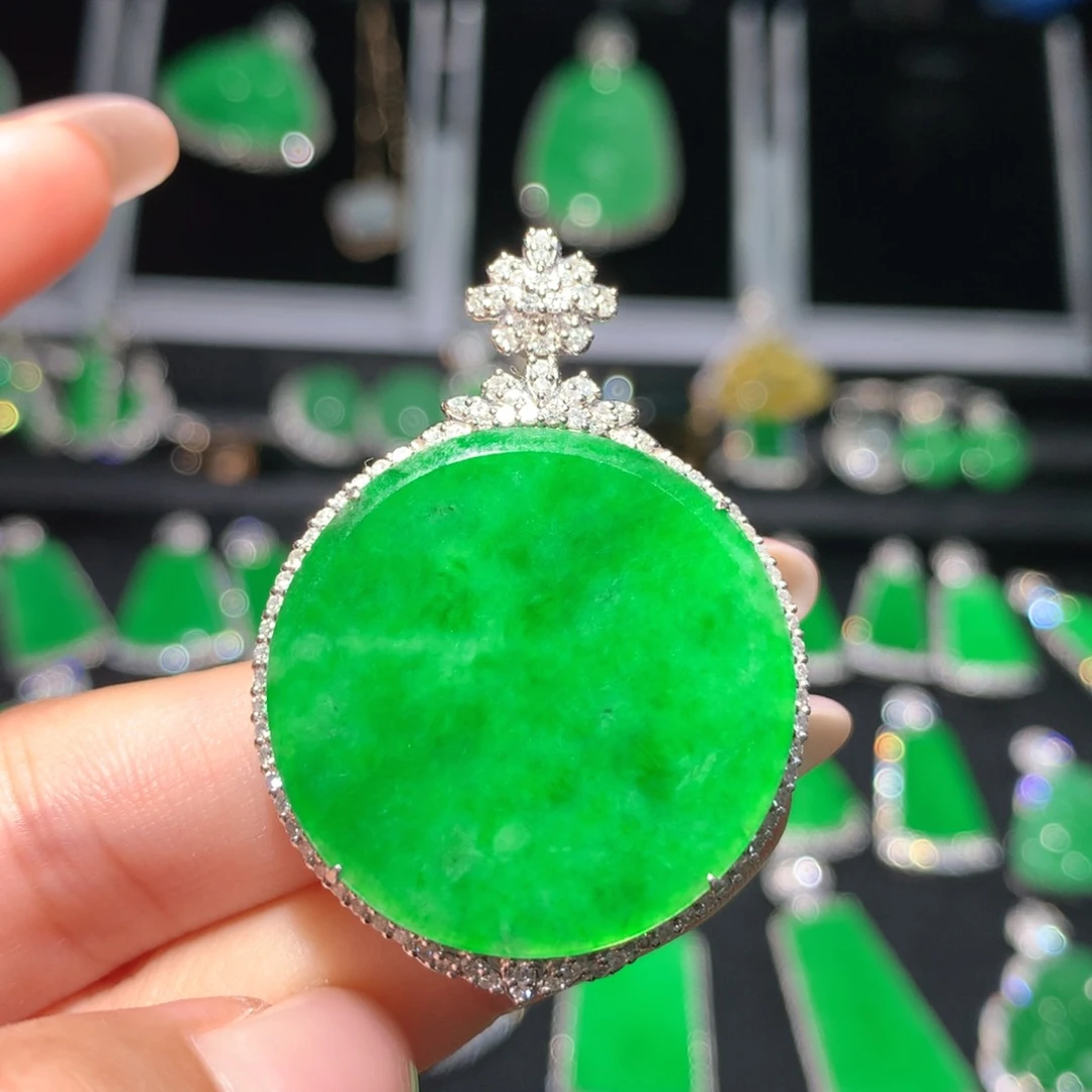 翡翠18K金镶嵌吊坠(不含链)翡翠