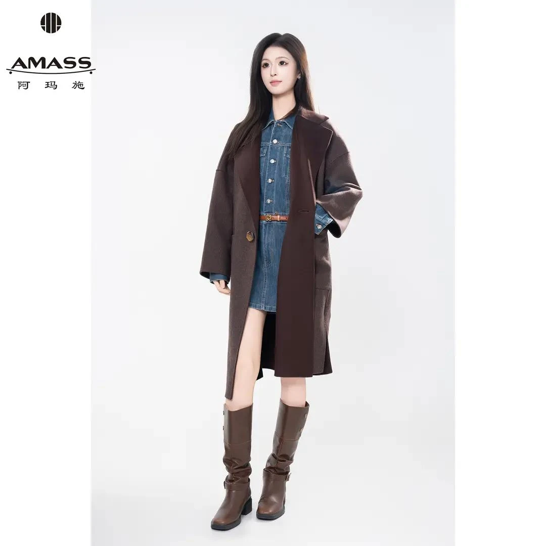 AMASS/阿玛施秋冬新款法式高级感气质中长款双面呢大衣女 5400953