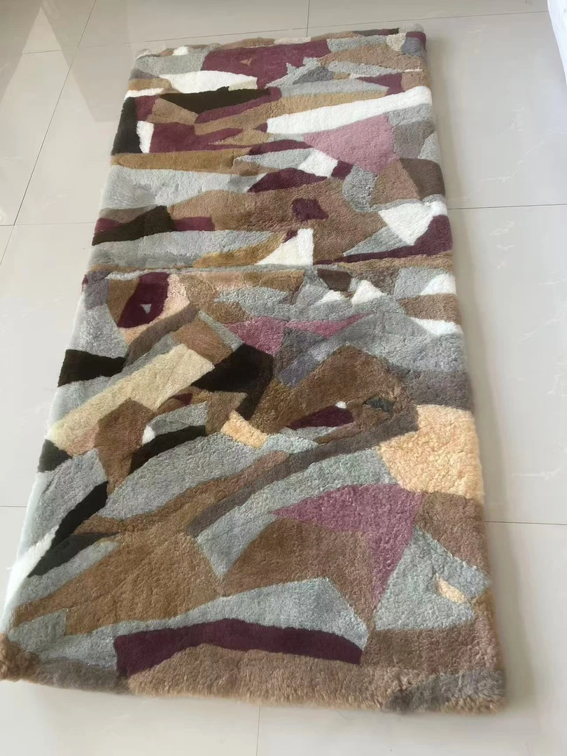 纯羊毛皮毛一体七彩拼加厚单人羊毛褥子