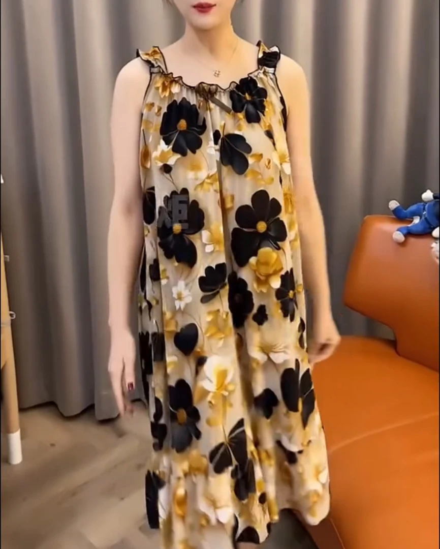 中长款吊带花朵家居服睡裙【实物微色差】
