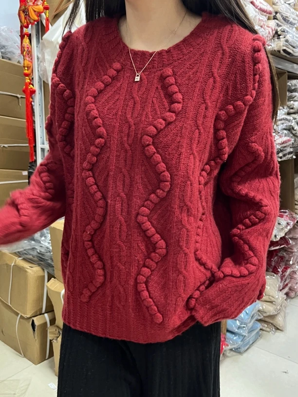 豆豆圆领重工套头羊绒衫 zz 8103