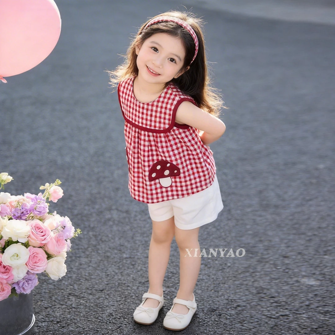 红格小蘑菇无袖套2026夏季新款女童洋气两件套CH-KQ-B41