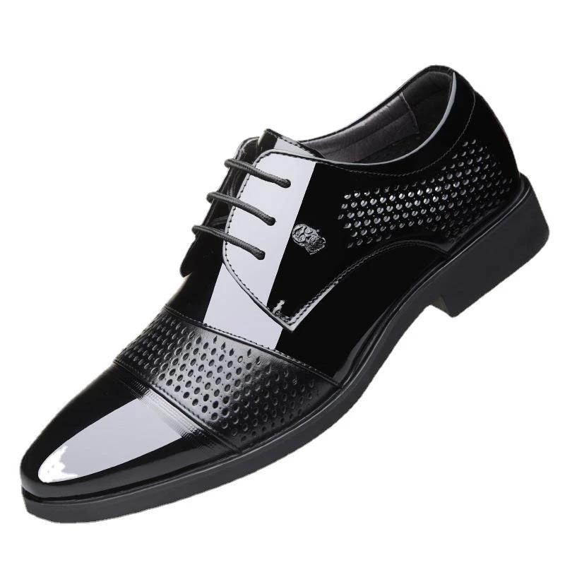 老人头夏季男士皮鞋休闲新款真皮软底增高婚鞋皮鞋男透气秋季镂空