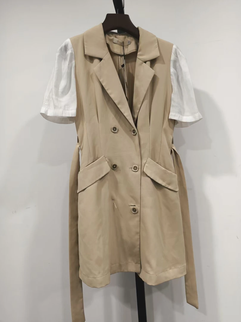 W393 西装领拼色连衣裙 默认微瑕 无运费险 接受不了勿拍