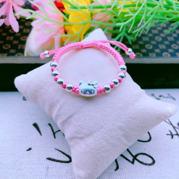 足银手链 宝宝男女手绳足银元宝转运珠本命年手工编织红绳