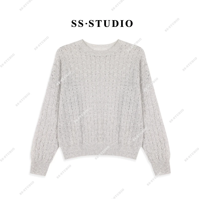 【SUSU】春夏简约气质薄款毛衣宽松显瘦长袖针织上衣SS-5073