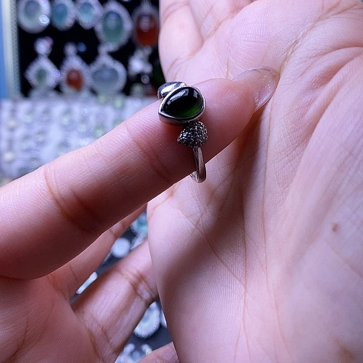 岫玉银S925镶嵌戒指