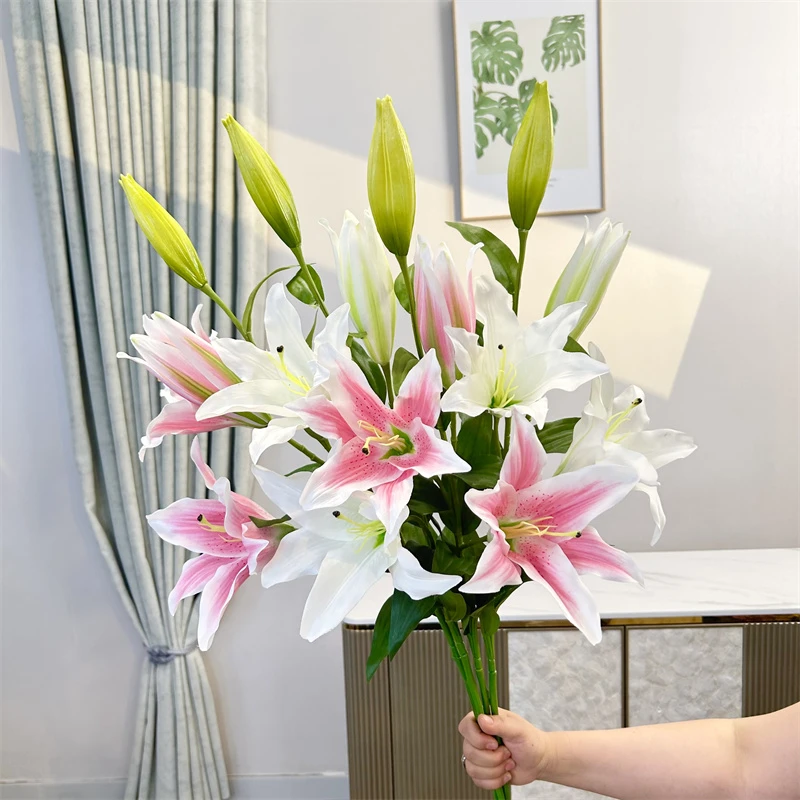 仿真布兰卡百合高枝装饰花假花绢花客厅餐桌轻奢高端花艺花束摆件
