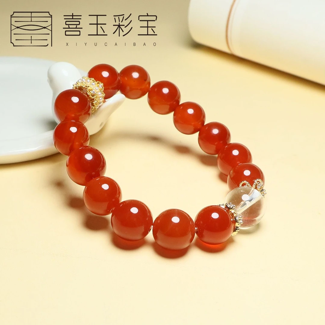 天然玛瑙手串卡冰透红玛瑙玉髓12mm圆珠手链女款单圈手饰1602