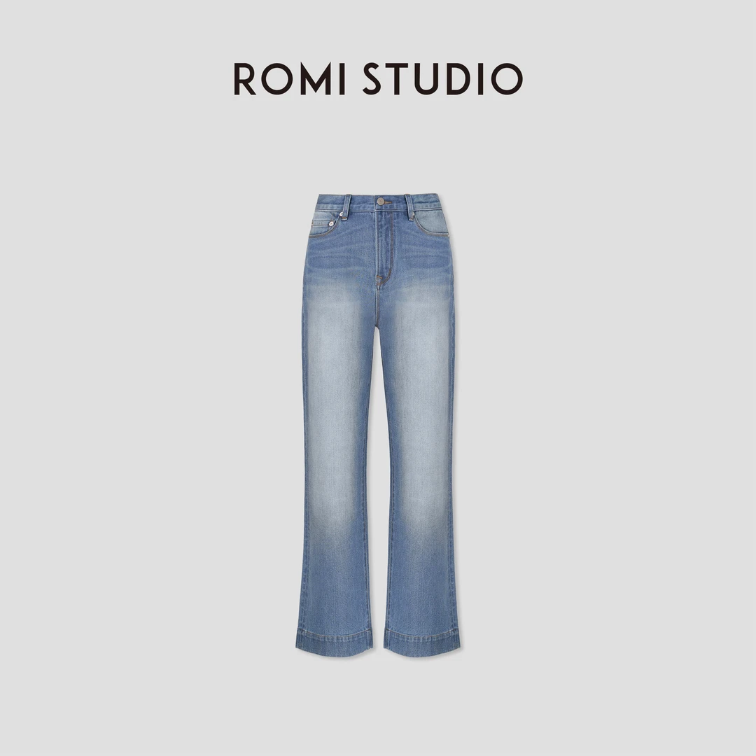 ROMI STUDIO“莱卡丹宁” 莱卡长绒竹节棉混纺重洗水牛仔裤511N0001