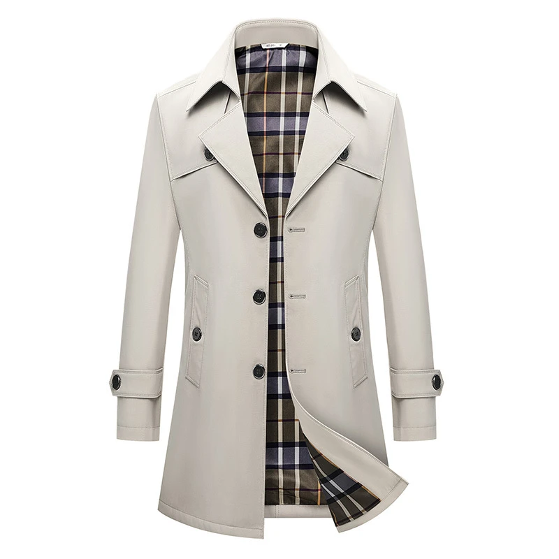 【大码男装】新款大码男装风衣中青年韩版修身单排扣中长款风衣外套