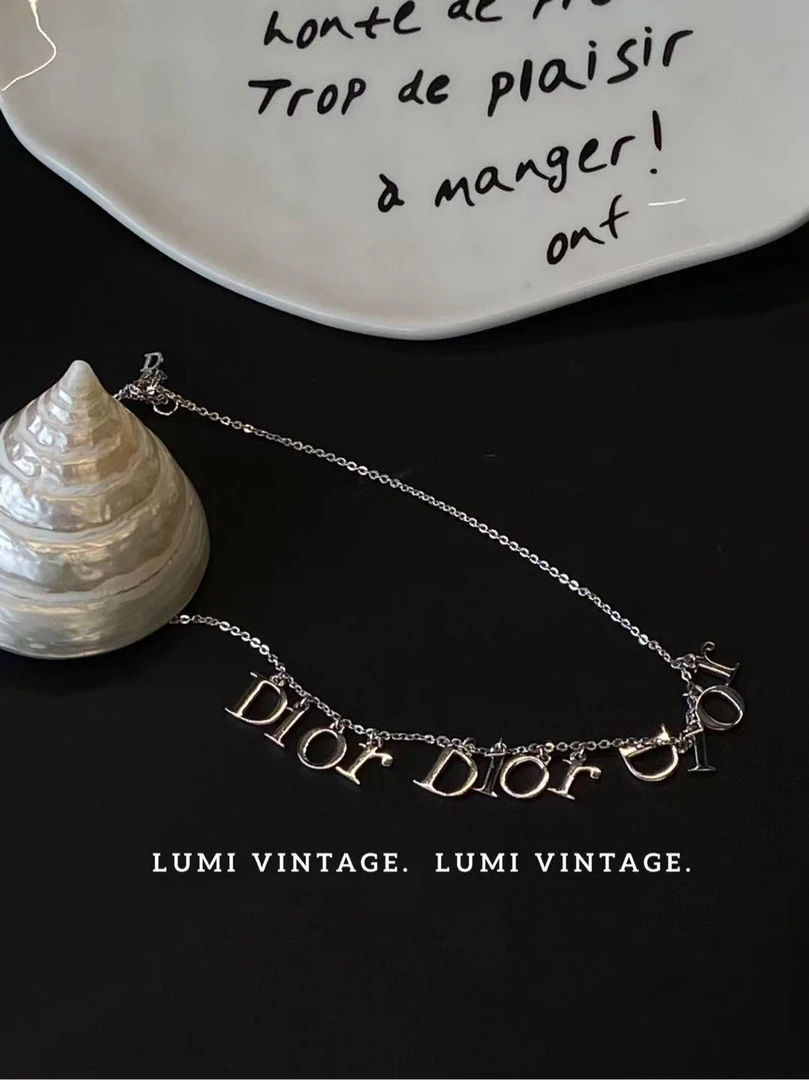 95新 DIOR/迪奥 银色字母logo项链25135529