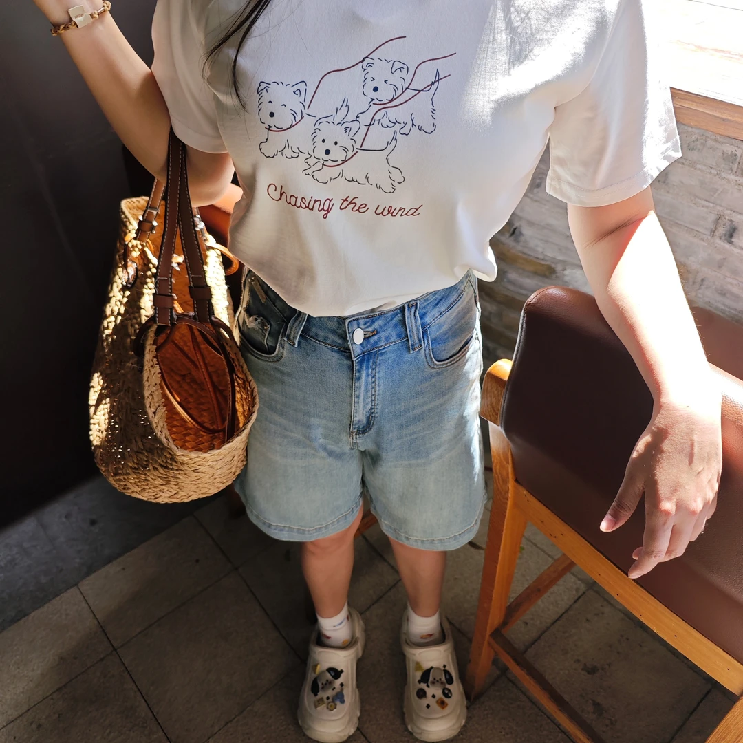 爆款春季新款弹力直筒短裤女2025复古宽松高端裤子显瘦大码女装