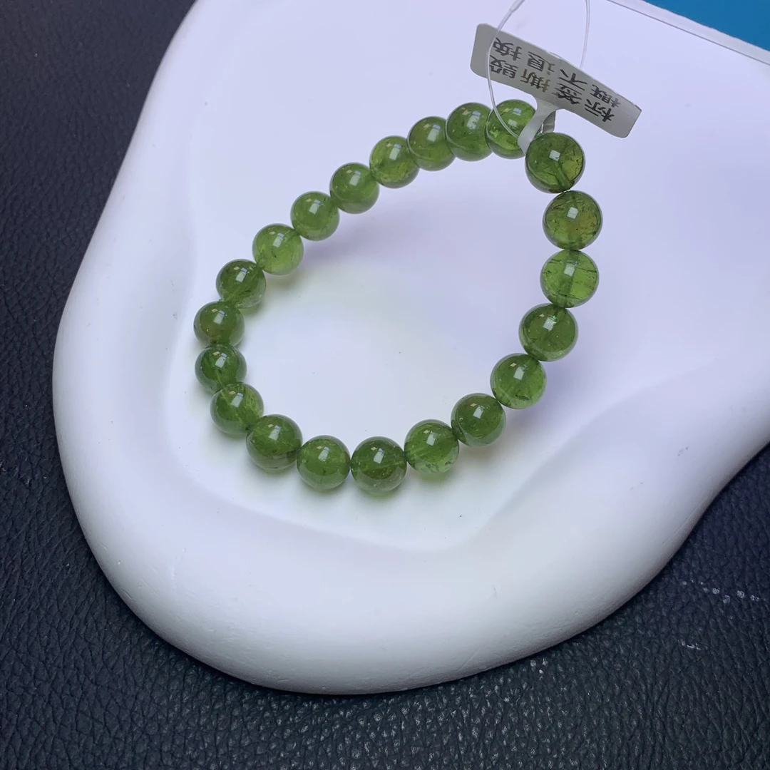 天然冰透绿碧玺冰种老料老矿单圈9mm通透碧绿宝石手串百搭