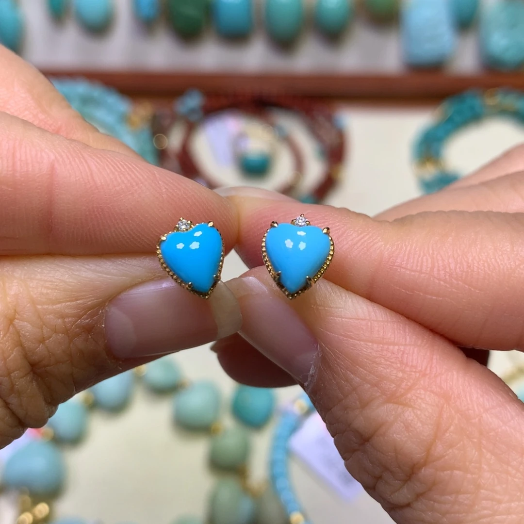 绿松石耳饰18K金镶嵌