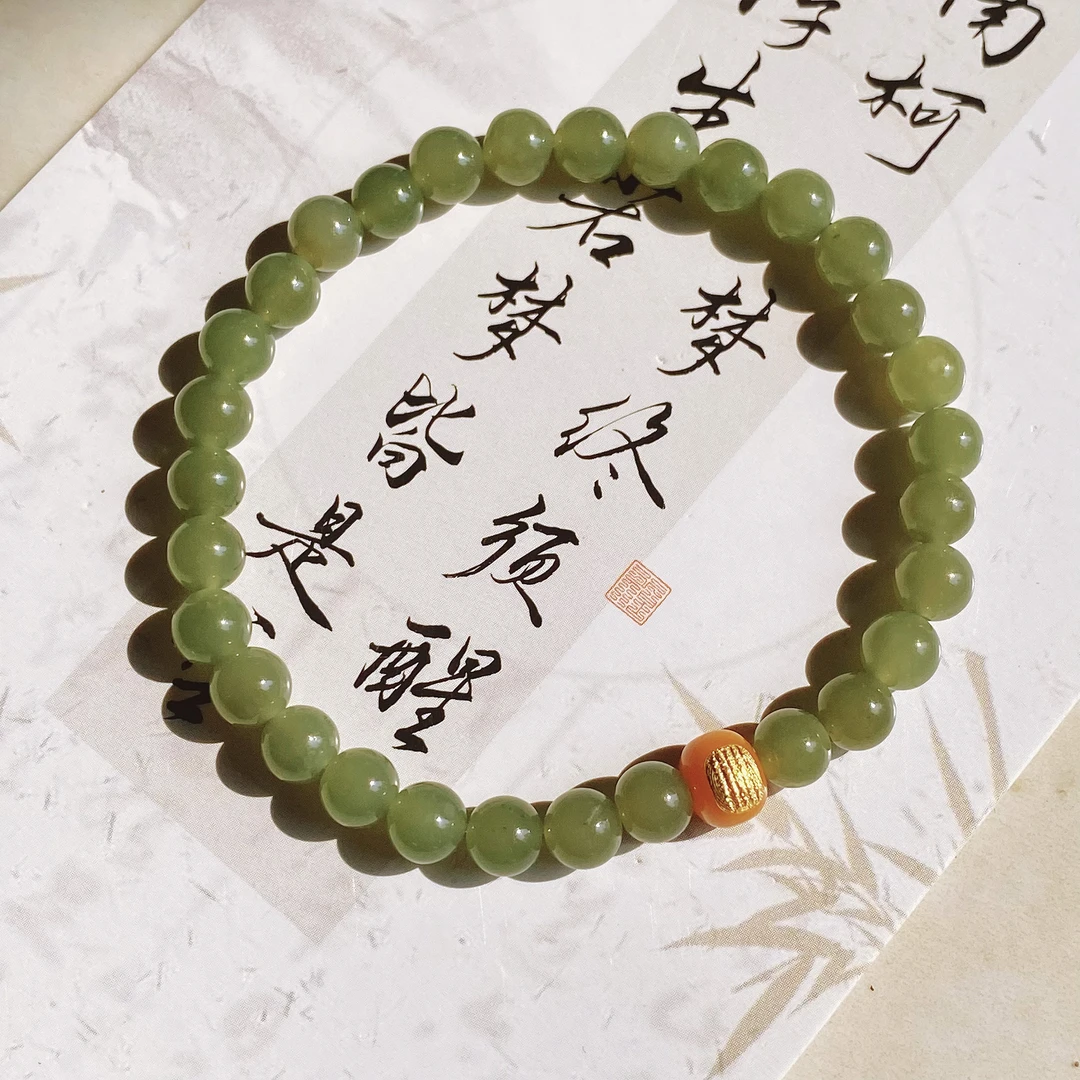 天然和田玉搭蜜蜡经络6mm手串精致百搭玉手串多样性发一WL755
