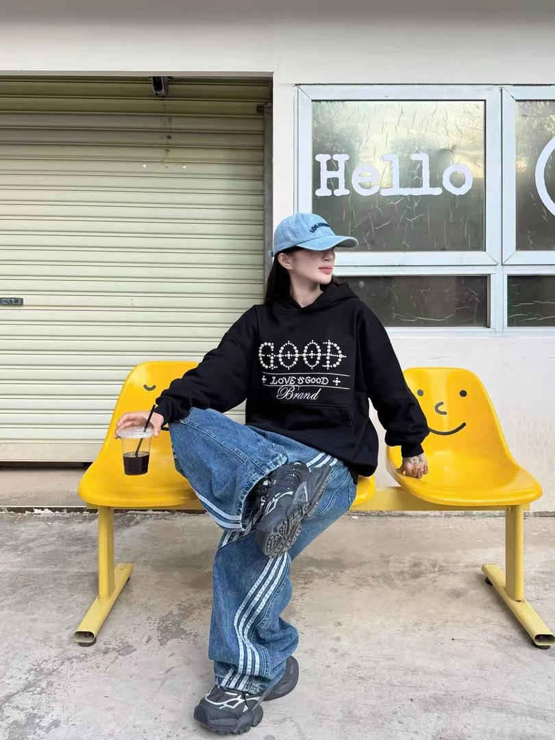 GOODBRAND 十字珍珠标语休闲轻奢时尚高级感连帽卫衣 男女同款