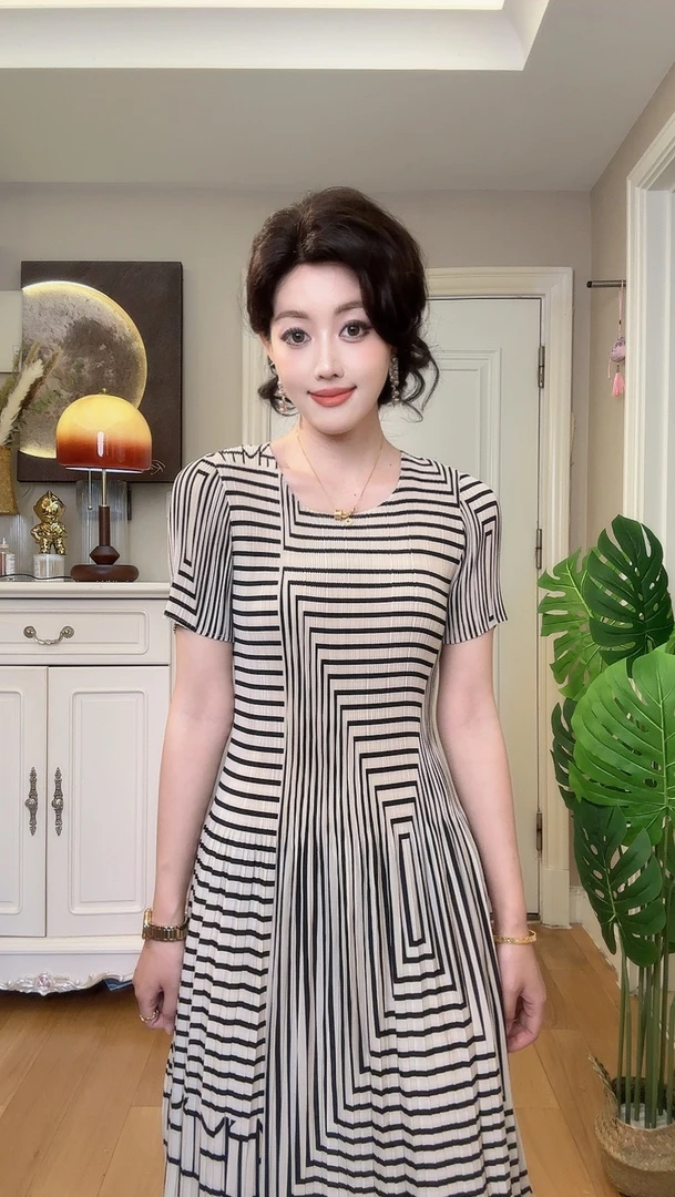 [006]三宅设计高弹力褶皱夏季薄款宽松连衣裙新款减龄女装裙子