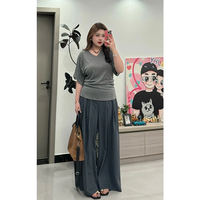 新款休闲大码微胖宽松夏季短袖显瘦T恤长裤两件套9380#