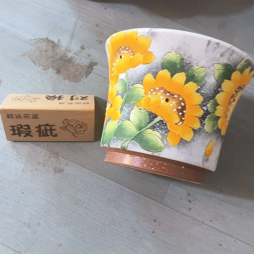 花盆紫砂红陶手绘花盆