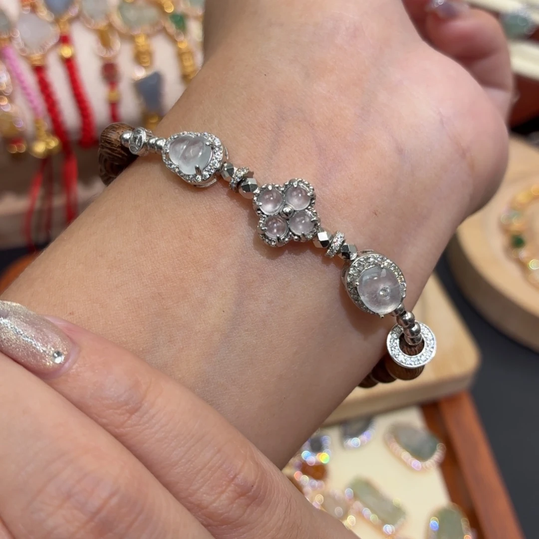 翡翠银S925镶嵌手链手串