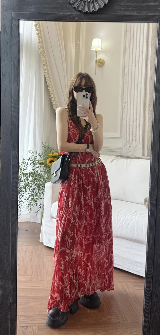 031#吊带夏季碎花拼接时尚高腰吊带裙