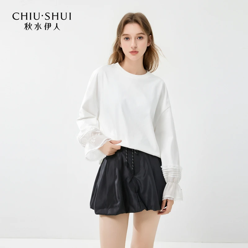 【丽公主】秋水伊人圆领年春季百搭花边T恤625101E200500