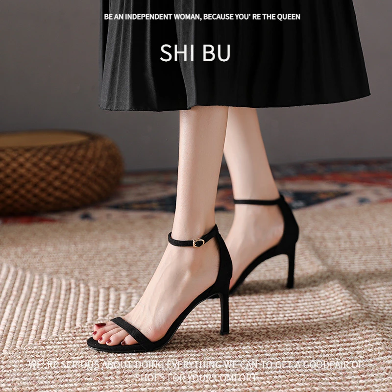 sw黑色一字带凉鞋裸色2025年新款高级感夏季高跟鞋百搭气质单鞋