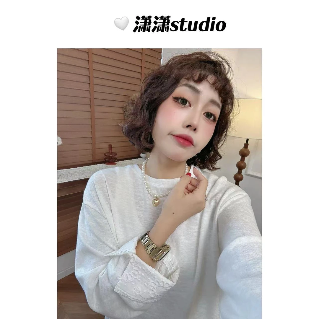 【挽边袖T恤】潇潇自制圆领刺绣挽边刺绣下摆侧边开衩百搭T恤XM1033