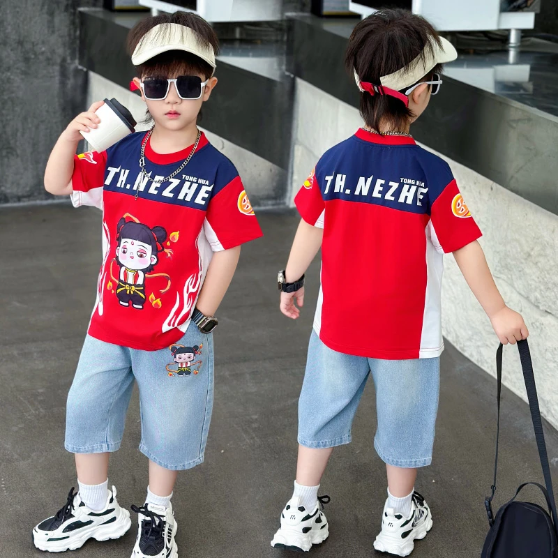 男童夏装套装哪吒儿童服装2025年款宝宝夏季薄款衣服潮酷痞帅童装