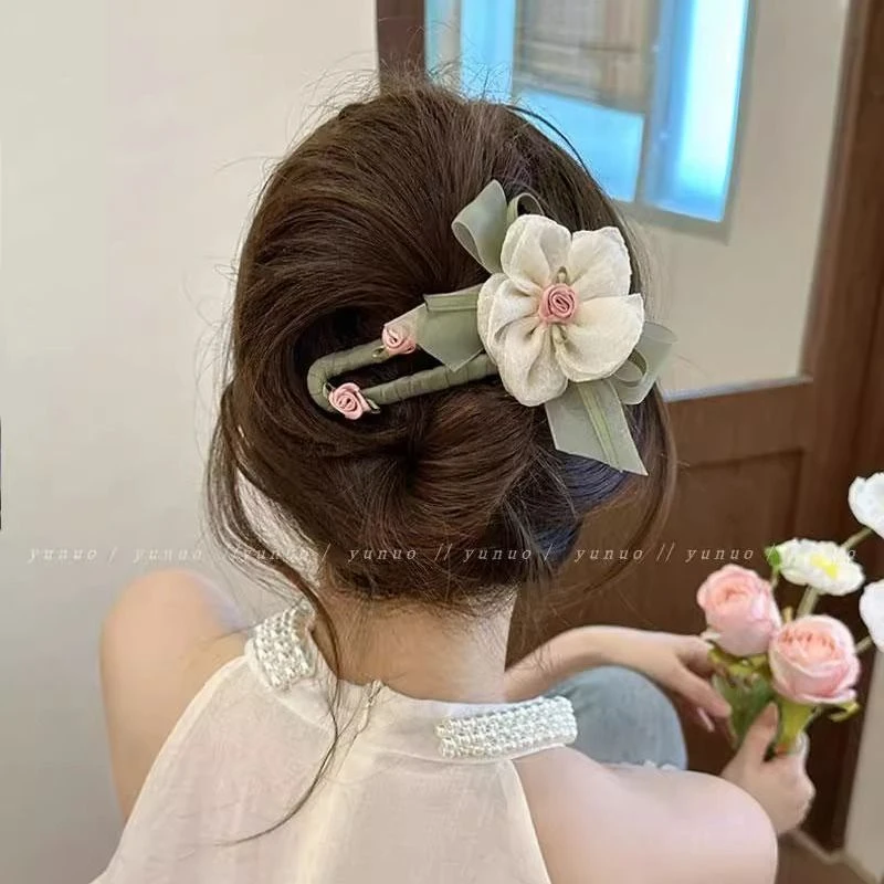 气质花朵鸭嘴夹一字抓夹女2025新款高级感发夹后脑勺超仙发夹抓夹