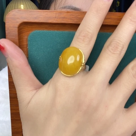 蜜蜡戒指银S925镶嵌戒指