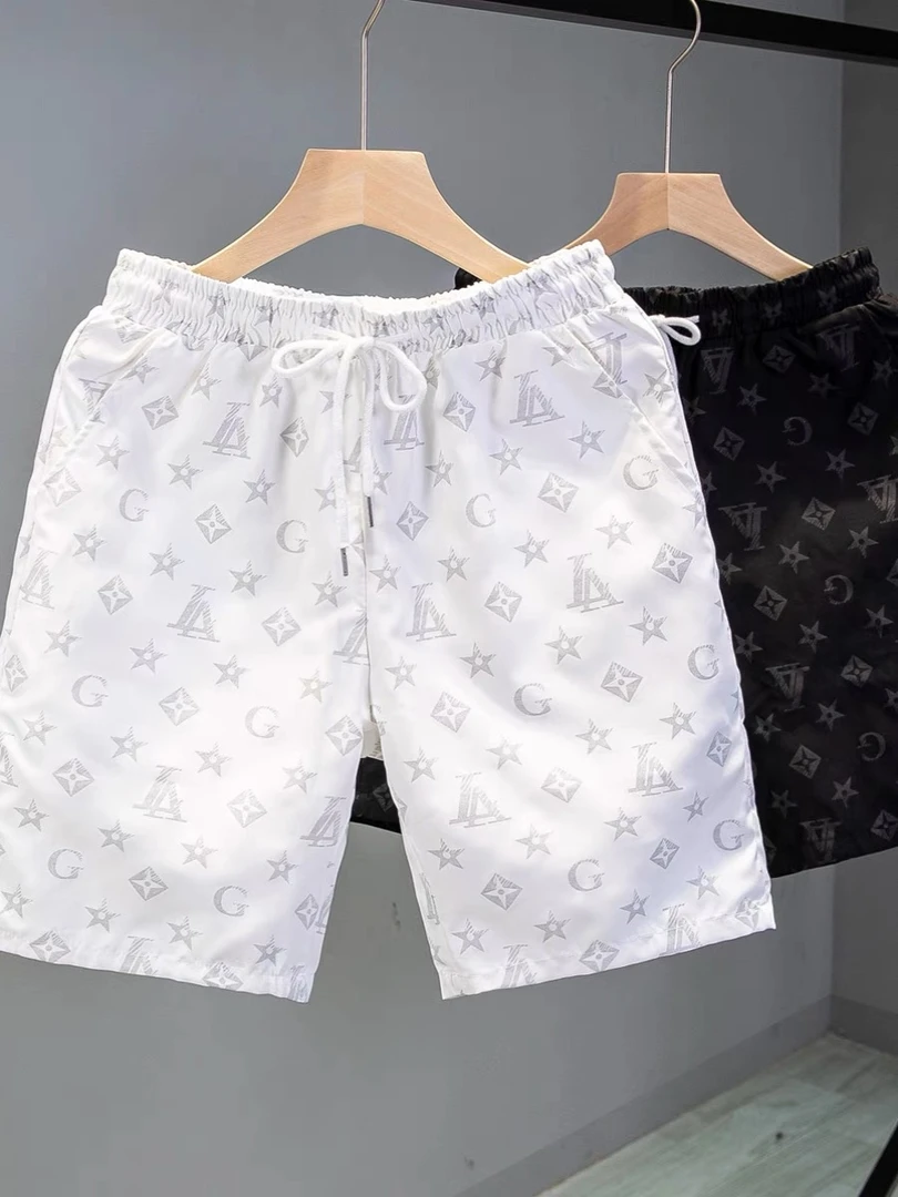 2025新款夏季男士薄款休闲短裤宽松舒适五分裤潮流印花丝滑沙滩裤