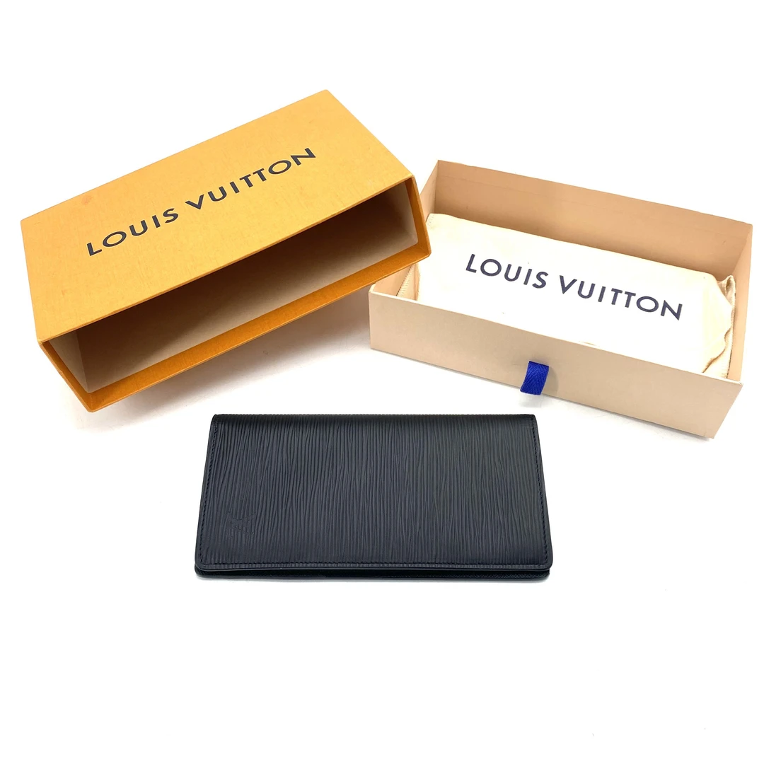 99新 LouisVuitton/路易威登 黑色全皮水波纹对折钱包 尺寸19/10