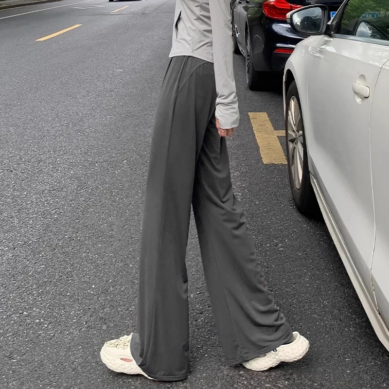 冰丝微喇防晒裤女2025夏季新款小个子显瘦垂感休闲阔腿运动喇叭裤