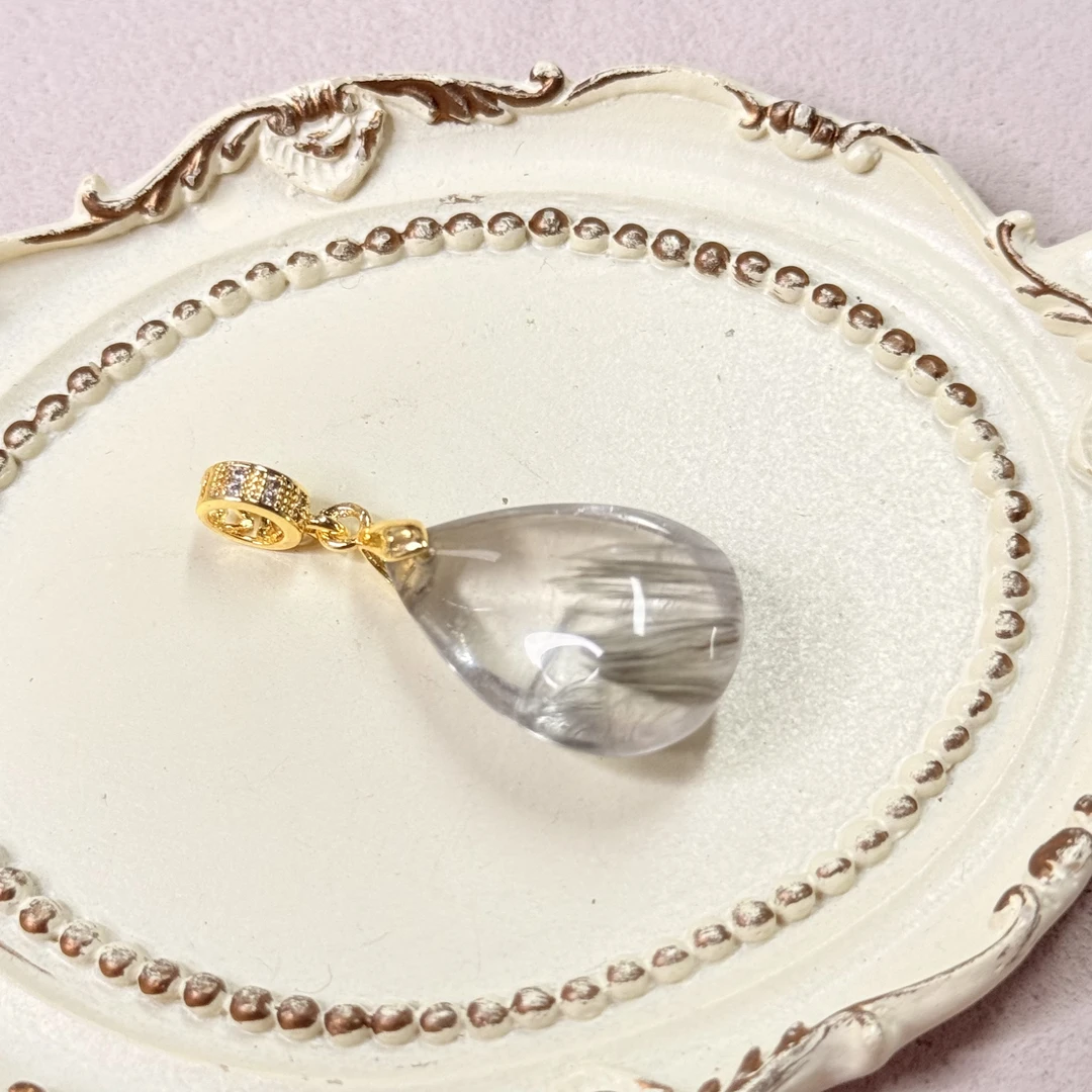 【六六中古】天然幽灵水晶水滴吊坠ew2249带皮绳