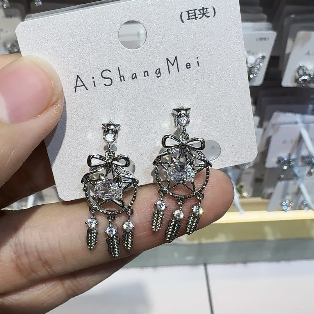 锆石合金925银耳夹捕梦网