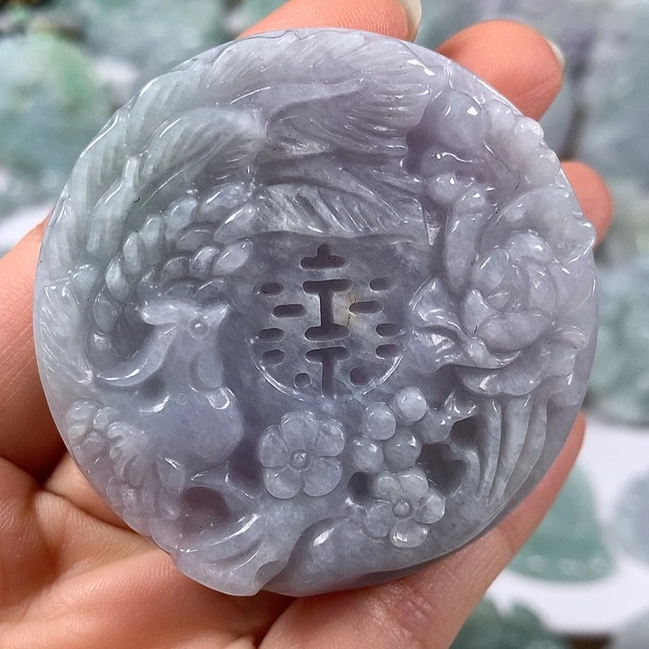 颈饰未镶嵌翡翠山水双喜临门两面工艺福利洒黄翡福利
